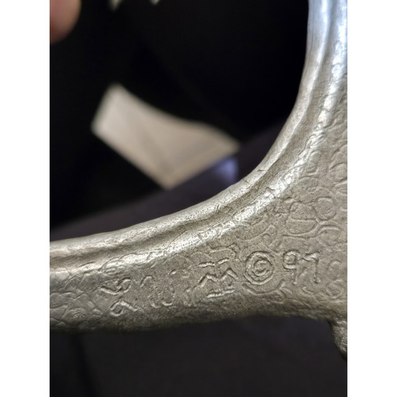 Signed Pewter Dragon Sculpture L.W. 1997 Red Glass Eyes Fantasy Art 13x11" - Picture 15 of 15